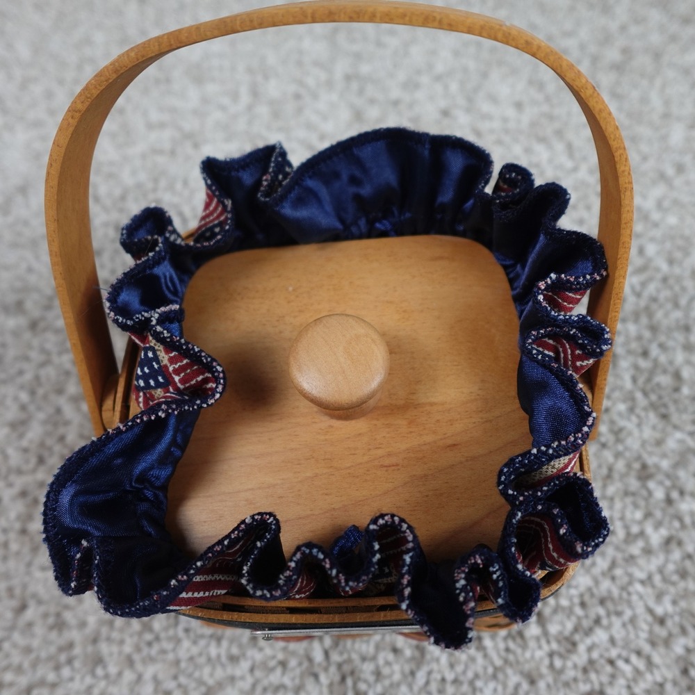 Longaberger 2004 Dresden Basket Set Patriotic Flag Liner Lid Protector Red Blue - Picture 13 of 13